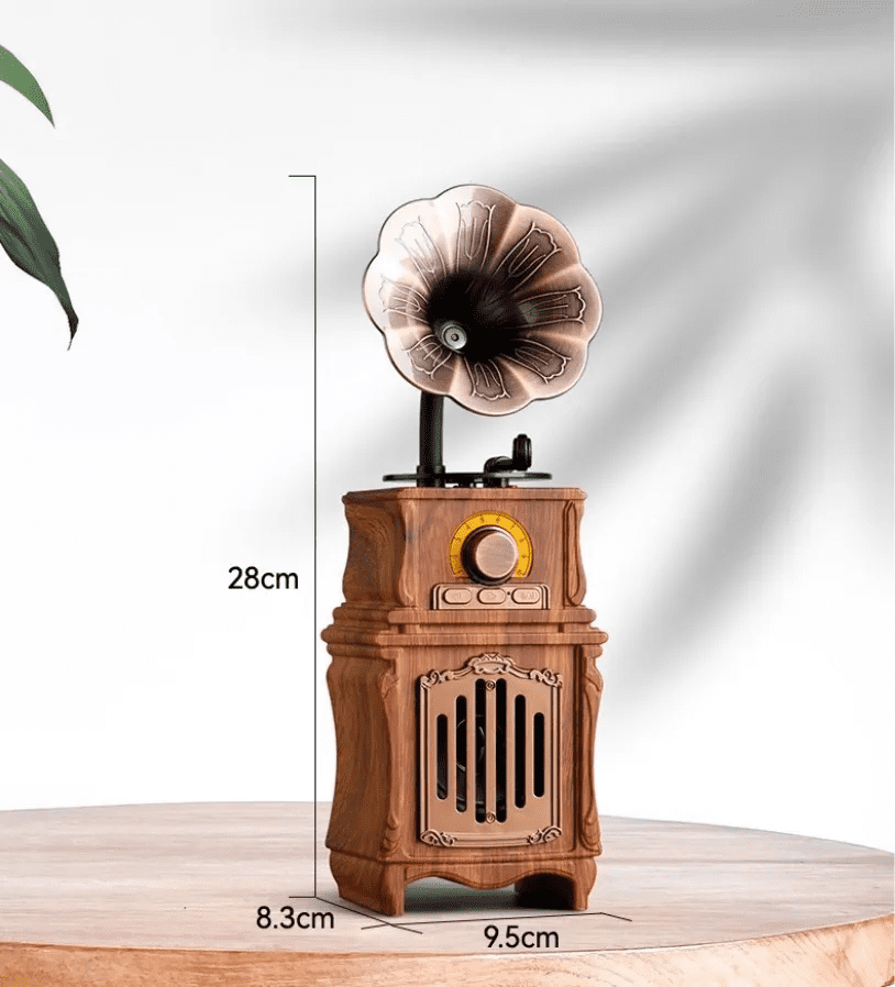 Mini retro radio w stylu vintage, drewniany gramofon