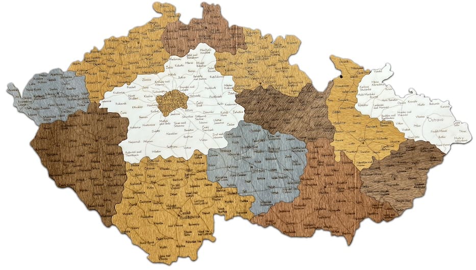 Drewniana mapa Czech 3D / 2D na ścianę - montaż na ścianie