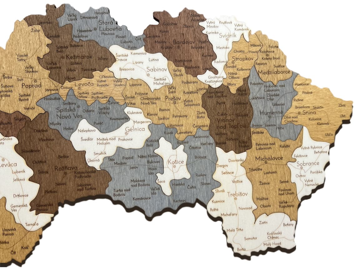 Mapa ścienna Słowacji, miasta, miasteczka, wsie, mapa ścienna 3D