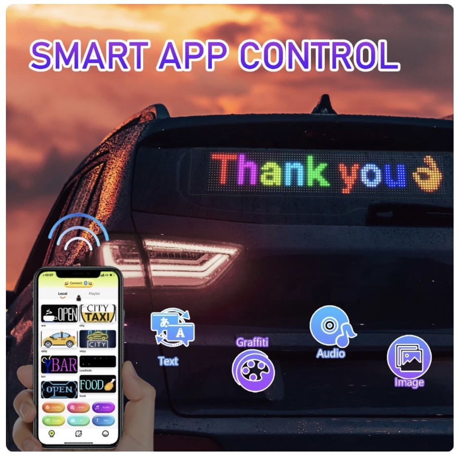 Panel reklamowy LED w samochodzie, elastyczny wyświetlacz na telefon komórkowy