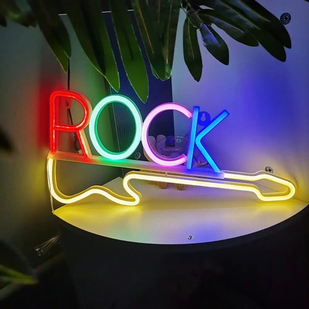 Neon LED na ścianie - gitara rockowa