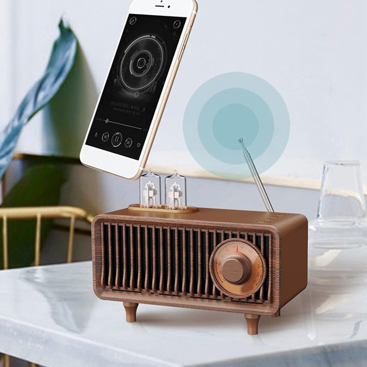 Radio z głośnikiem Bluetooth w stylu vintage, drewniane w stylu retro