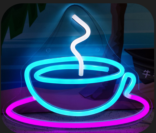 kawa filiżanka kawy - reklamowy neon LED na ścianie